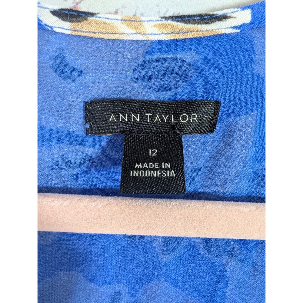 Ann Taylor Wrap Dress Womens 12 Blue Floral Short Sleeve Maxi Summer Casual - Picture 2 of 6